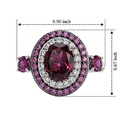 D'Joy Premium Orissa Rhodolite Garnet and White Zircon 4.00 ctw Royal Spectrum Ring in Rhodium Over Sterling Silver (Size 6.0)