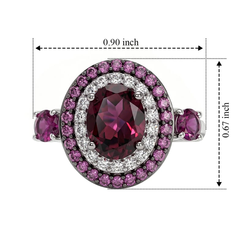 D'Joy Premium Orissa Rhodolite Garnet and White Zircon 4.00 ctw Royal Spectrum Ring in Rhodium Over Sterling Silver (Size 6.0)