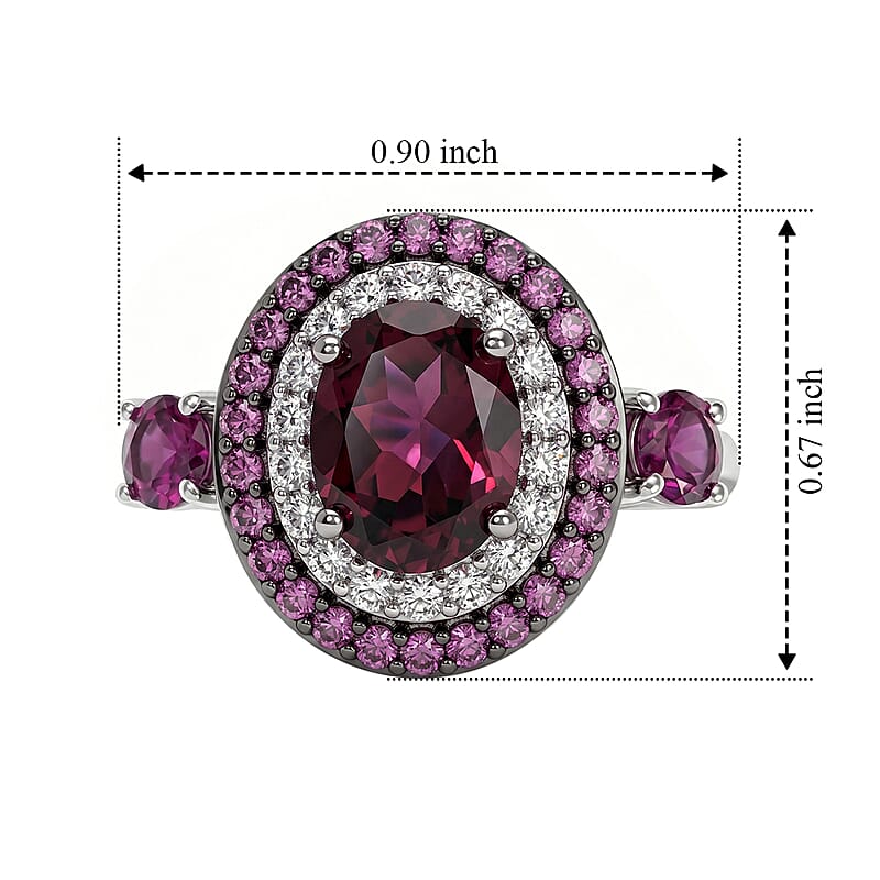 D'Joy Premium Orissa Rhodolite Garnet and White Zircon 3.50 ctw Ring in Rhodium Over Sterling Silver (Size 7.0)