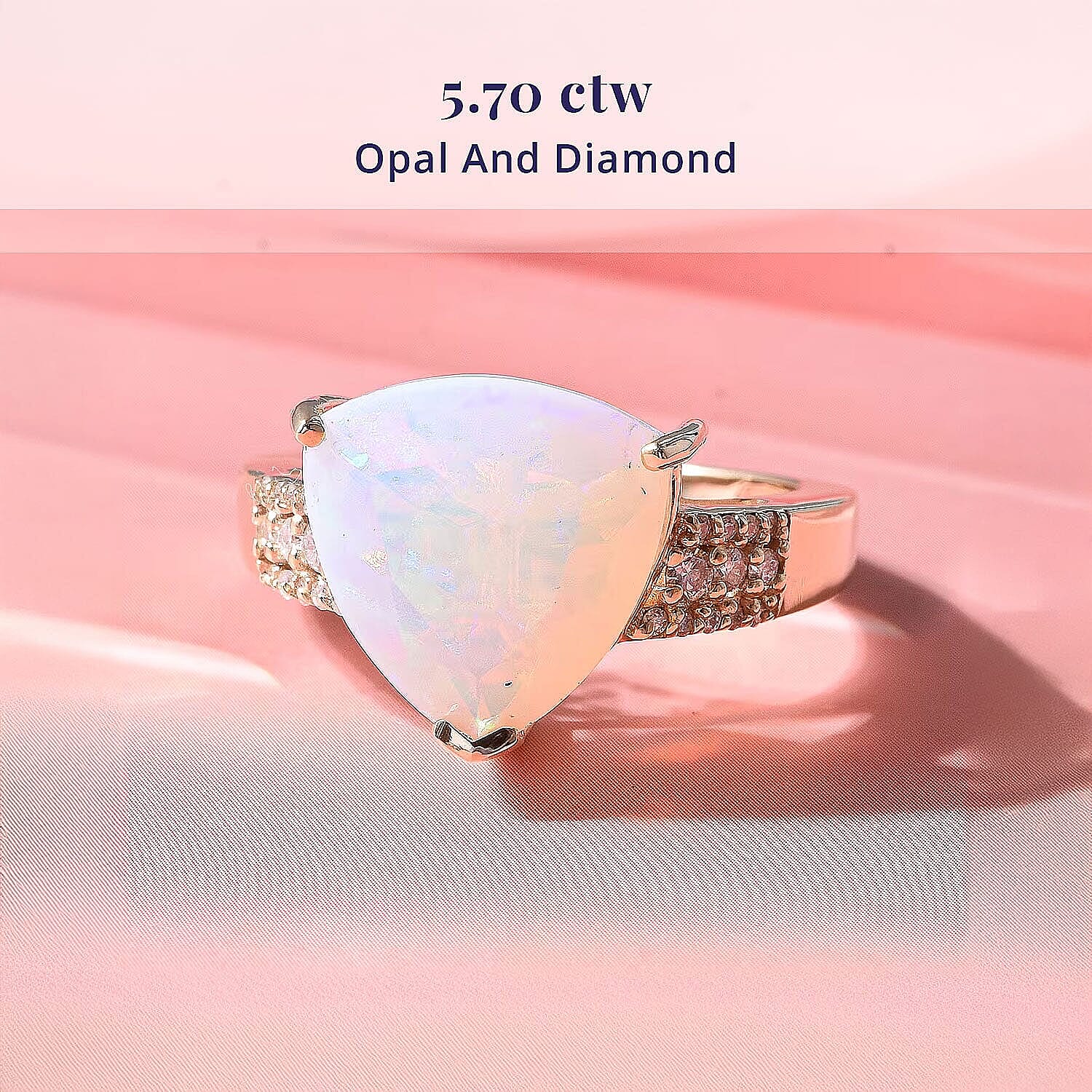 Luxoro AAA Ethiopian Welo Opal and Diamond I2 5.70 ctw Trillion Glow Ring in 10K Yellow Gold (Size  5.0)