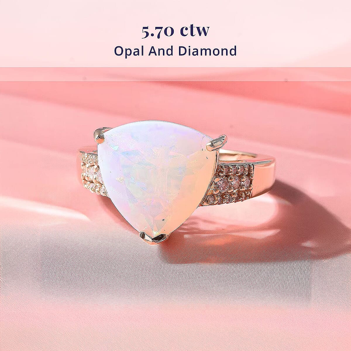 Luxoro AAA Ethiopian Welo Opal and Diamond I2 5.70 ctw Trillion Glow Ring in 10K Yellow Gold (Size  7.5) image number 2
