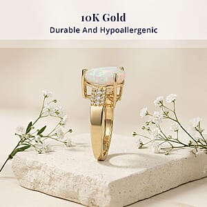 Luxoro AAA Ethiopian Welo Opal and Diamond I2 5.70 ctw Trillion Glow Ring in 10K Yellow Gold (Size  7.5)
