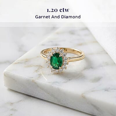 Luxoro AAA Tsavorite Garnet and I2 Diamond 1.20 ctw Regal Spark Ring in 10K Yellow Gold (Size  5.0)