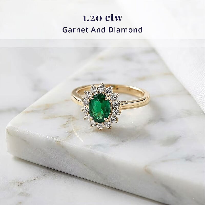 Luxoro AAA Tsavorite Garnet and I2 Diamond 1.20 ctw Regal Spark Ring in 10K Yellow Gold (Size  5.0)
