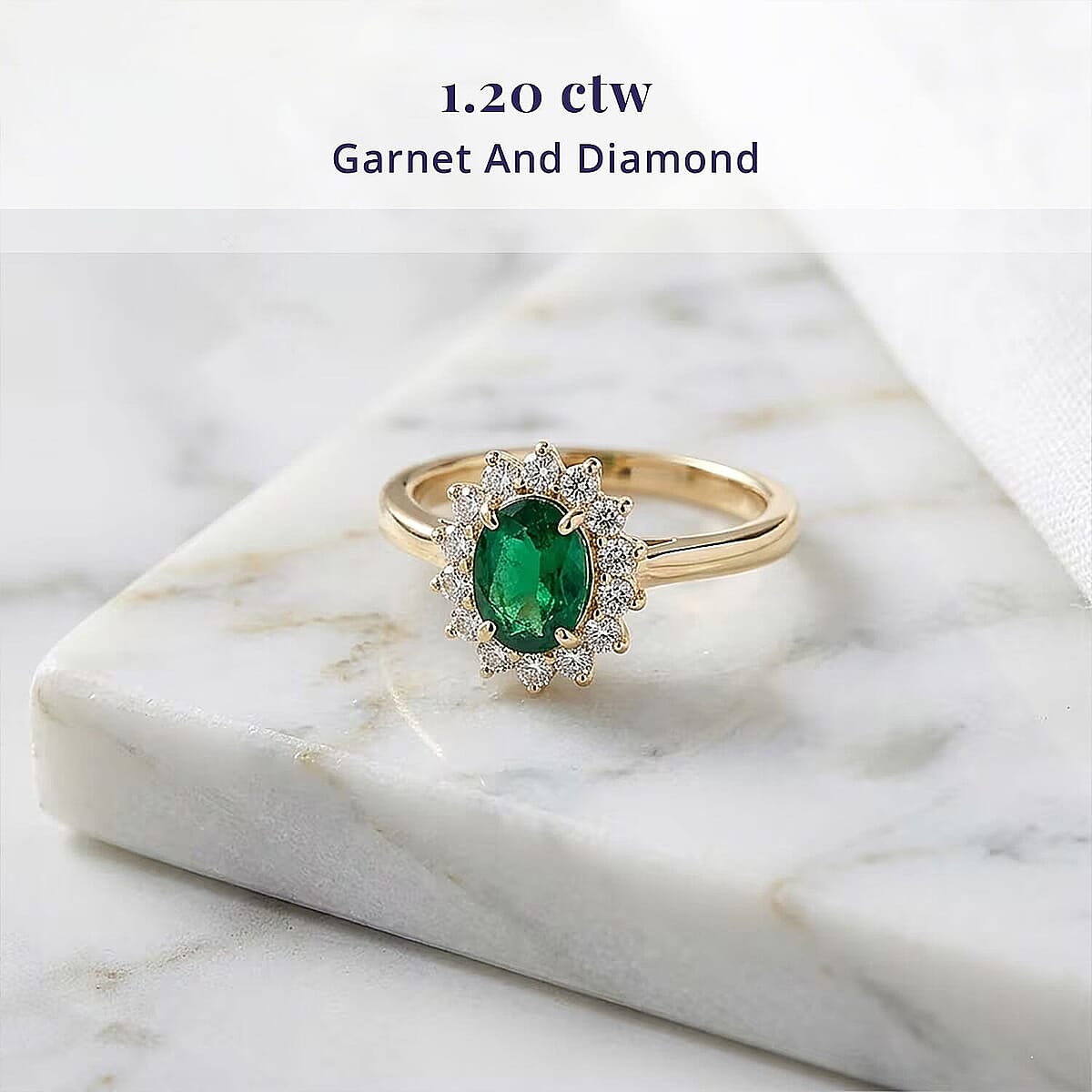 Luxoro AAA Tsavorite Garnet and I2 Diamond 1.20 ctw Regal Spark Ring in 10K Yellow Gold (Size  9.5) image number 2
