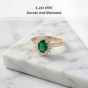 Luxoro AAA Tsavorite Garnet and I2 Diamond 1.20 ctw Regal Spark Ring in 10K Yellow Gold (Size  10.5)