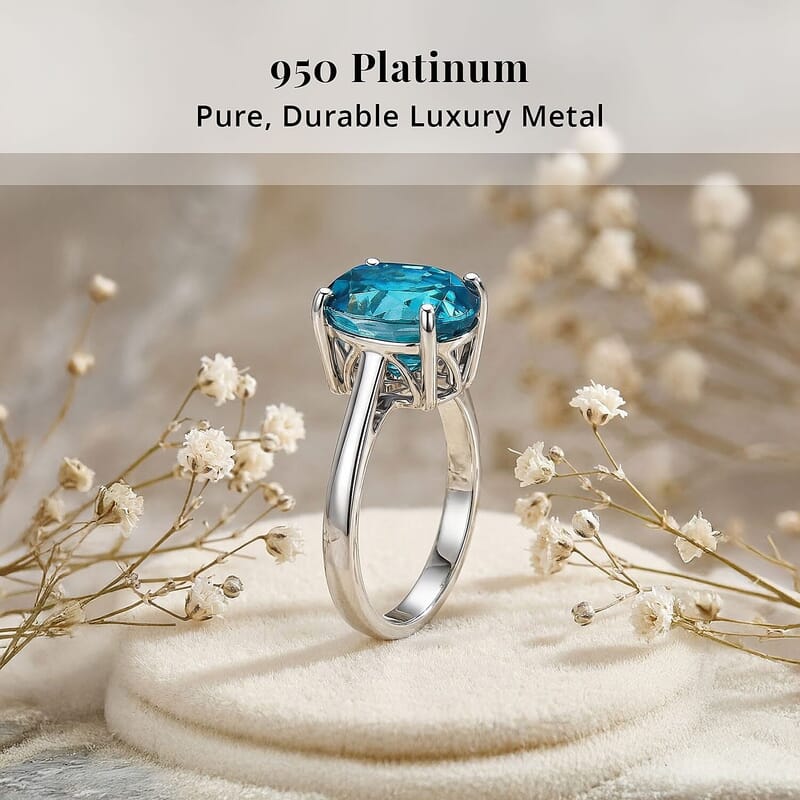 Rhapsody AAAA Cambodian Blue Zircon 8.00 ctw Solitaire Ring in 950 Platinum (Size  5.0)  6.25 Grams