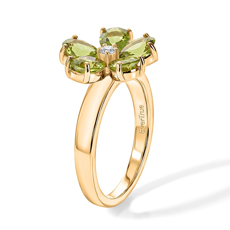 EverTrue Hebei Peridot and White Zircon 2.15 ctw Ring in 18K YG Plated (Size 6.0)