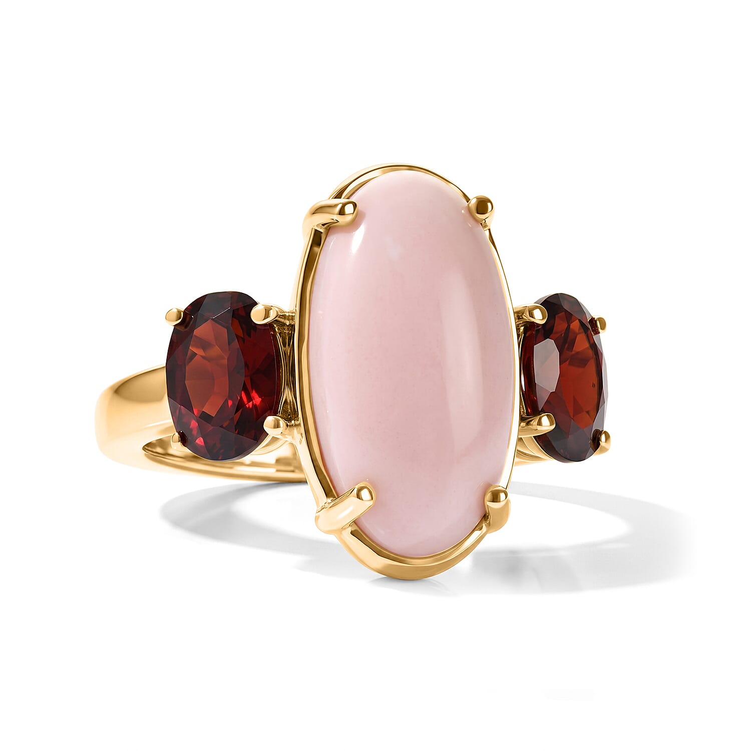 EverTrue Pink Opal and Mozambique Garnet 6.60 ctw Solitaire Ring in 18K YG Plated (Size 7.0)
