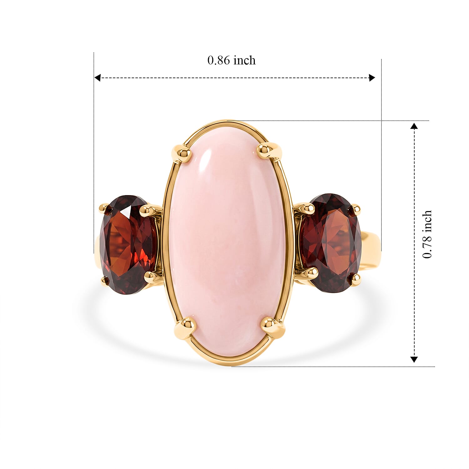 EverTrue Pink Opal and Mozambique Garnet 6.60 ctw Solitaire Ring in 18K YG Plated (Size 7.0)