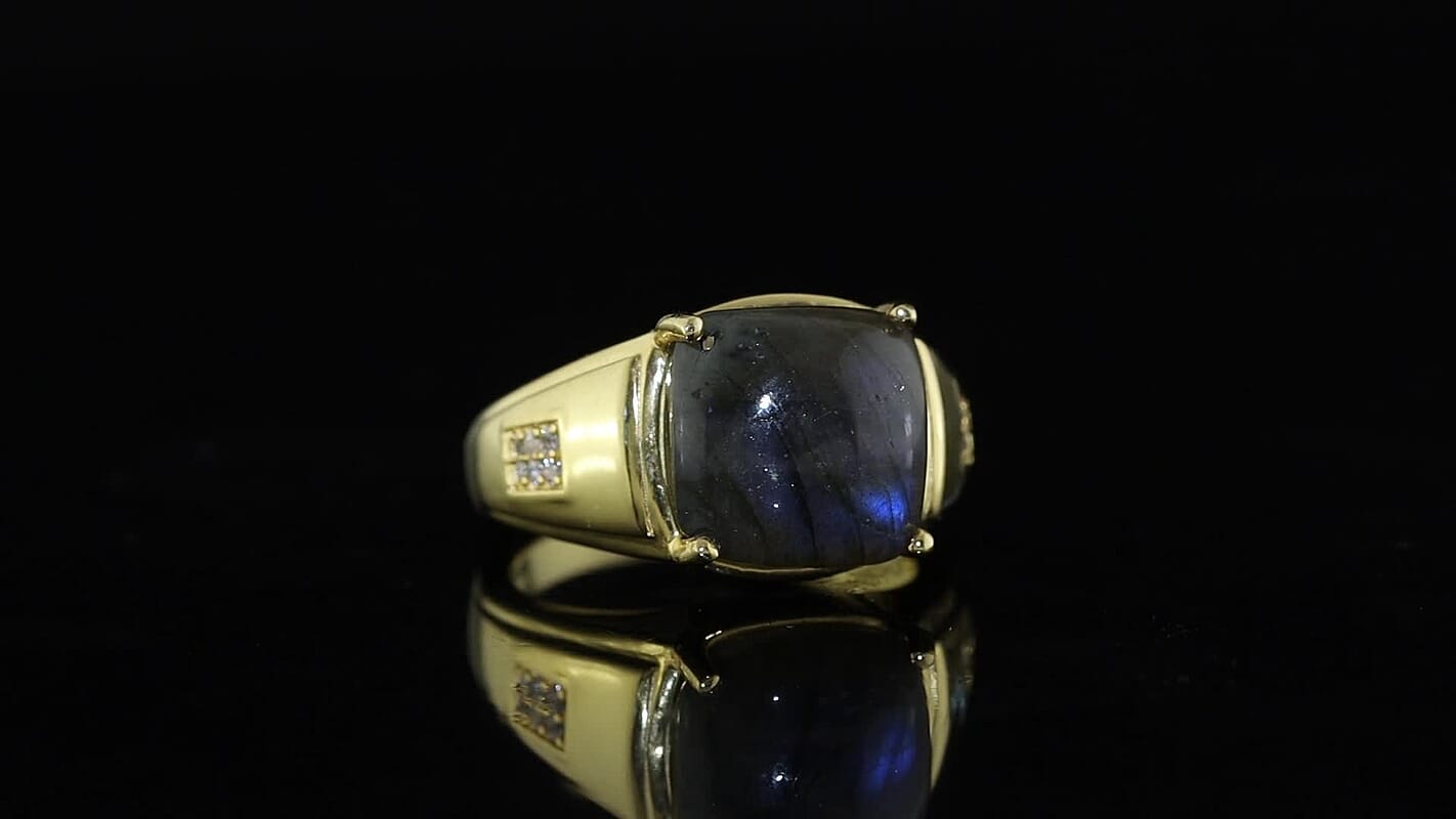 EverTrue AAA Malagasy Labradorite, White Zircon Men''s Ring in 18K YG Plated (Size 10.0) 8.85 ctw