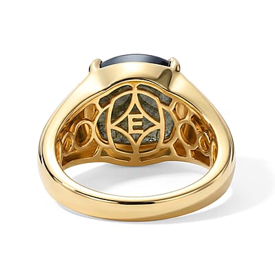 EverTrue AAA Malagasy Labradorite and White Zircon 8.85 ctw Men's Ring in 18K Yellow Gold Plated (Size 9.0)