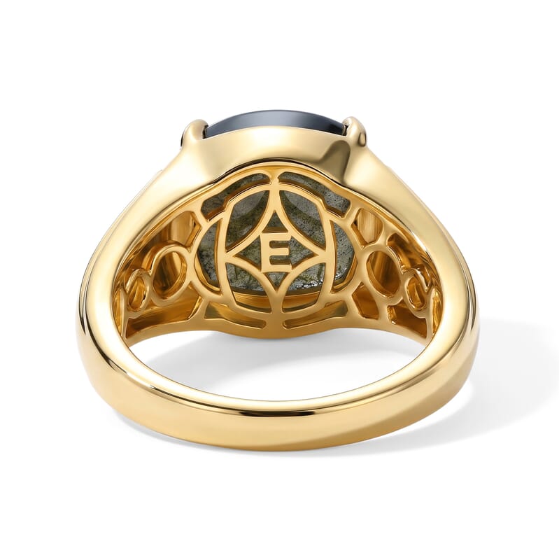 EverTrue AAA Malagasy Labradorite and White Zircon 8.85 ctw Men's Ring in 18K Yellow Gold Plated (Size 9.0)