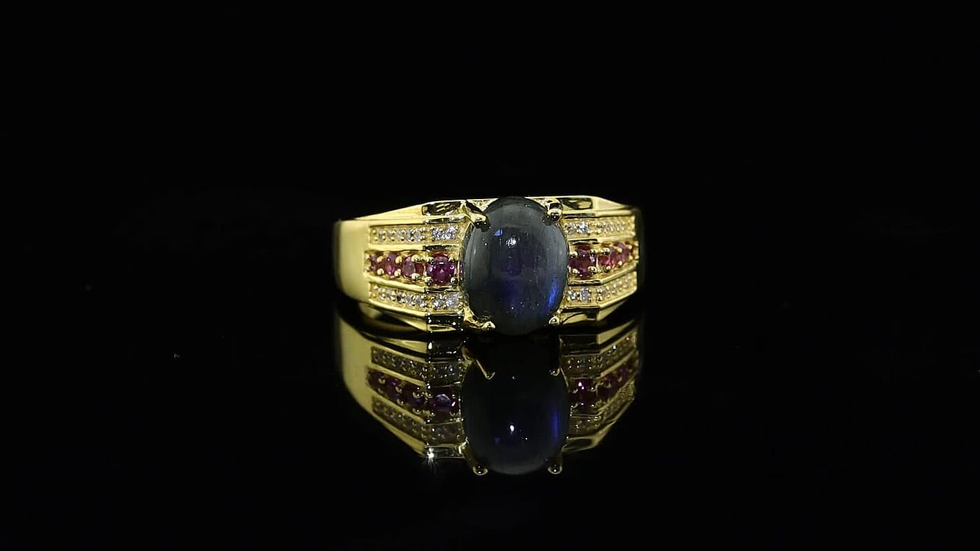 EverTrue AAA Malagasy Labradorite, Multi Gemstone Men''s Ring in 18K YG Plated (Size 10.0) 4.00 ctw