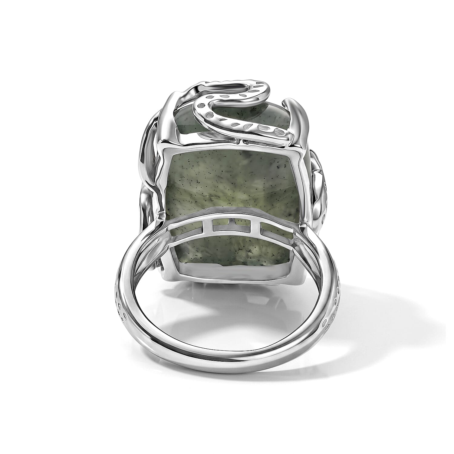 EverTrue AAA Malagasy Labradorite and White Zircon 20.00 ctw Dragon's Treasure Ring in Platinum Bond (Size 6.0)