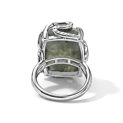 EverTrue AAA Malagasy Labradorite and White Zircon 20.00 ctw Dragon's Treasure Ring in Platinum Bond (Size 6.0)