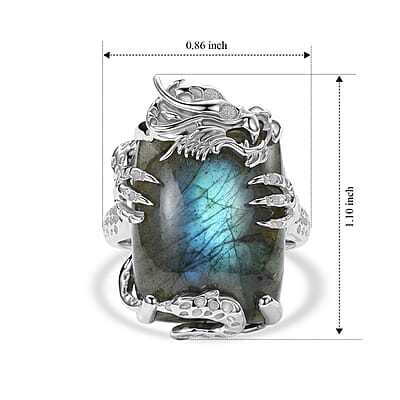 EverTrue AAA Malagasy Labradorite and White Zircon 20.00 ctw Dragon's Treasure Ring in Platinum Bond (Size 6.0)