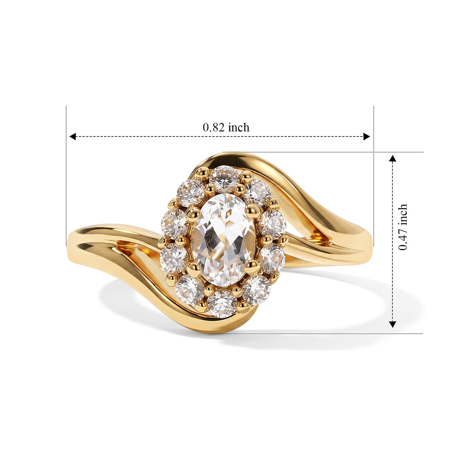 D'Joy Premium Mexican Hyalite Opal and White Zircon 0.75 ctw Ring in 18K Vermeil Yellow Gold Over Sterling Silver (Size 7.0)
