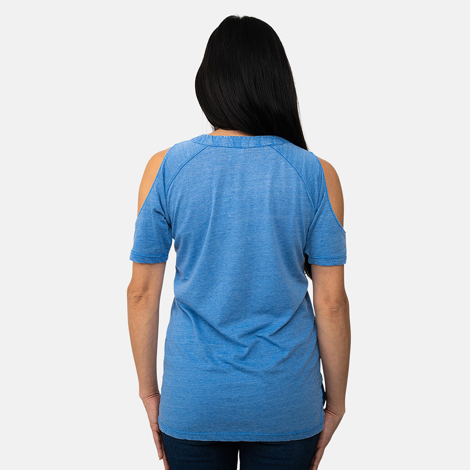 Exist Blue Lace Front Cold Shoulder Top-L