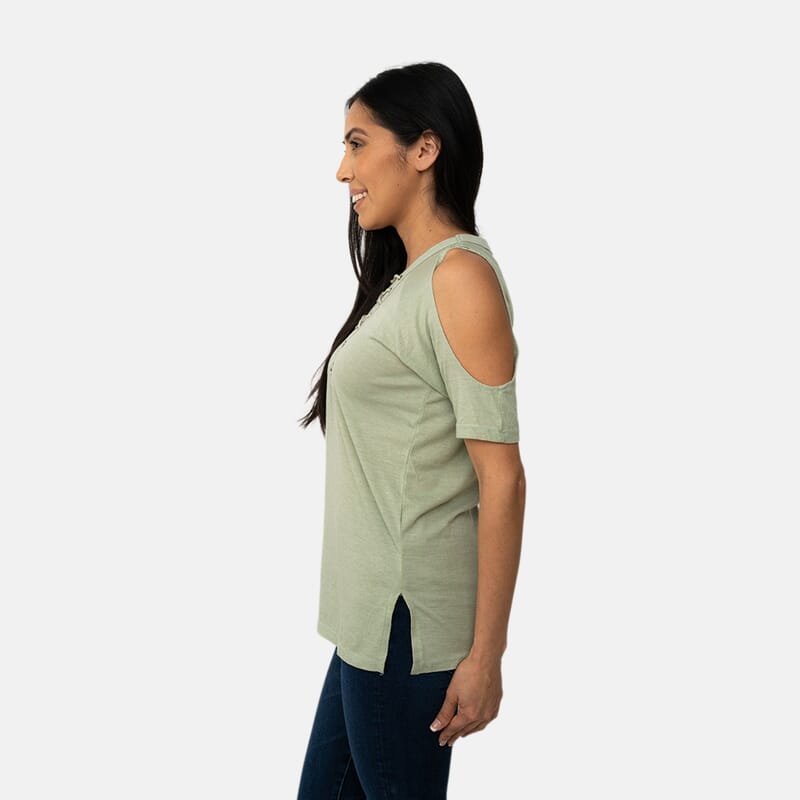Exist Sage Lace Front Cold Shoulder Top-L