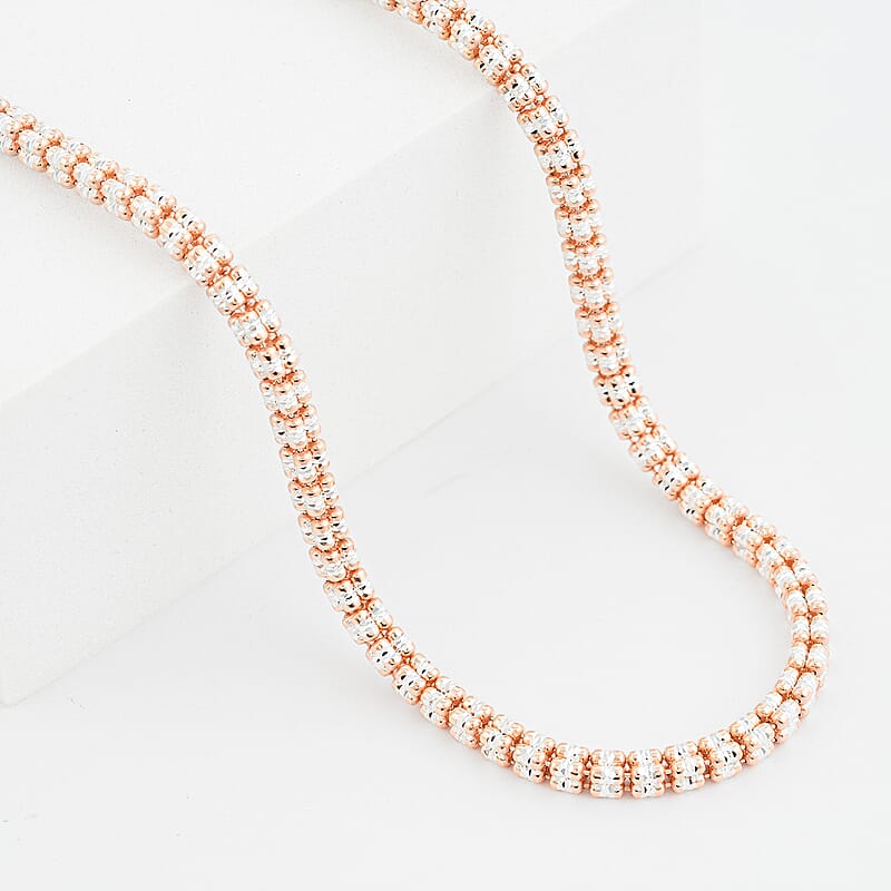 Italian Diamond-cut ICE Chain Necklace in 14K RG Over and Sterling Silver 27.60 Grams 20 Inches
