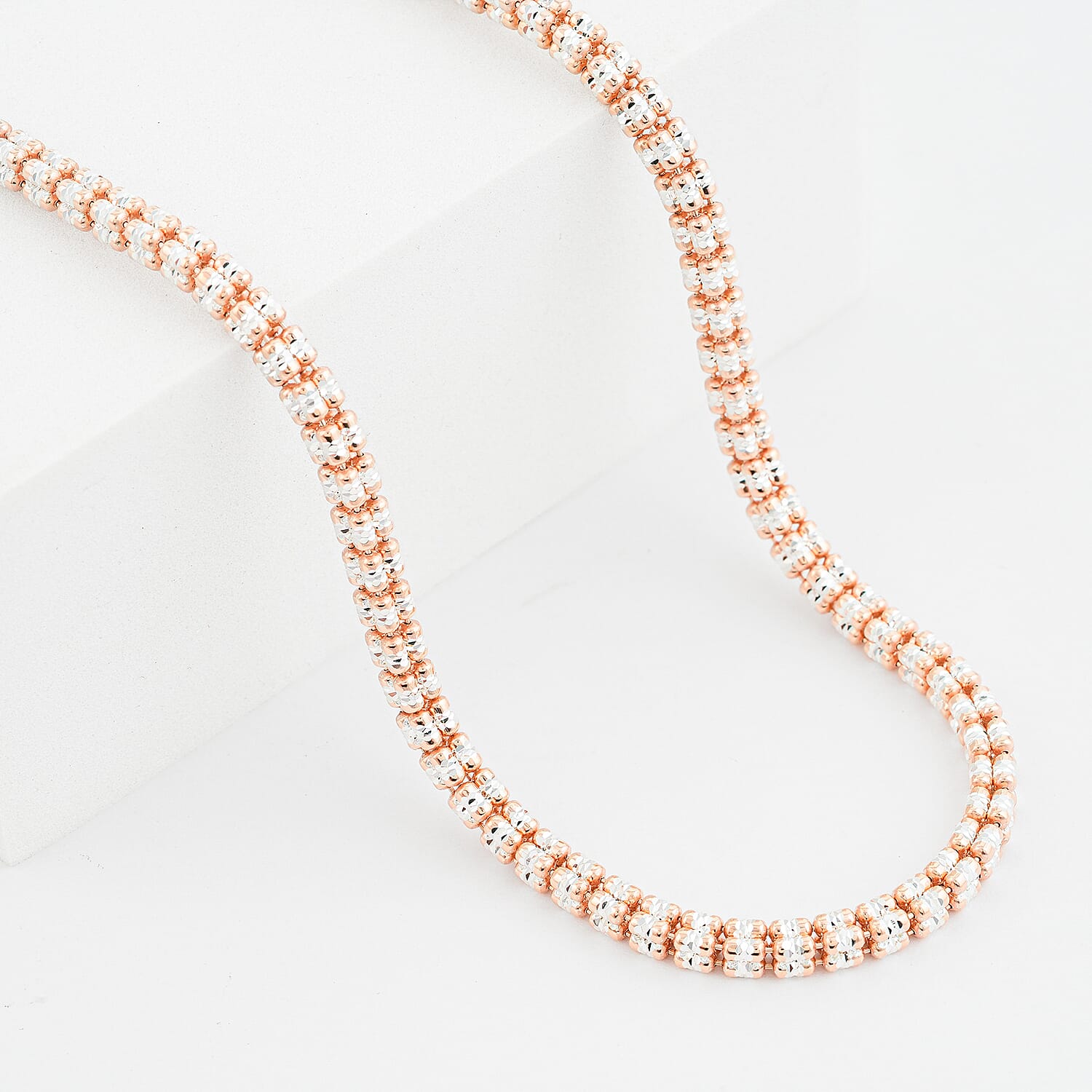 Italian Diamond-cut ICE Chain Necklace in 14K RG Over and Sterling Silver 30 Grams 22 Inches