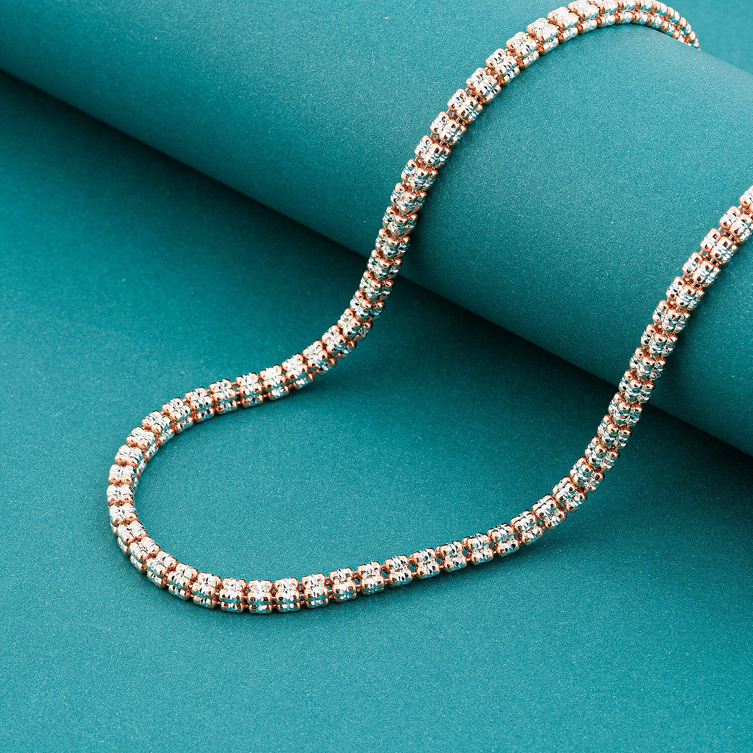 Italian Diamond-cut ICE Chain Necklace in 14K RG Over and Sterling Silver 30 Grams 22 Inches