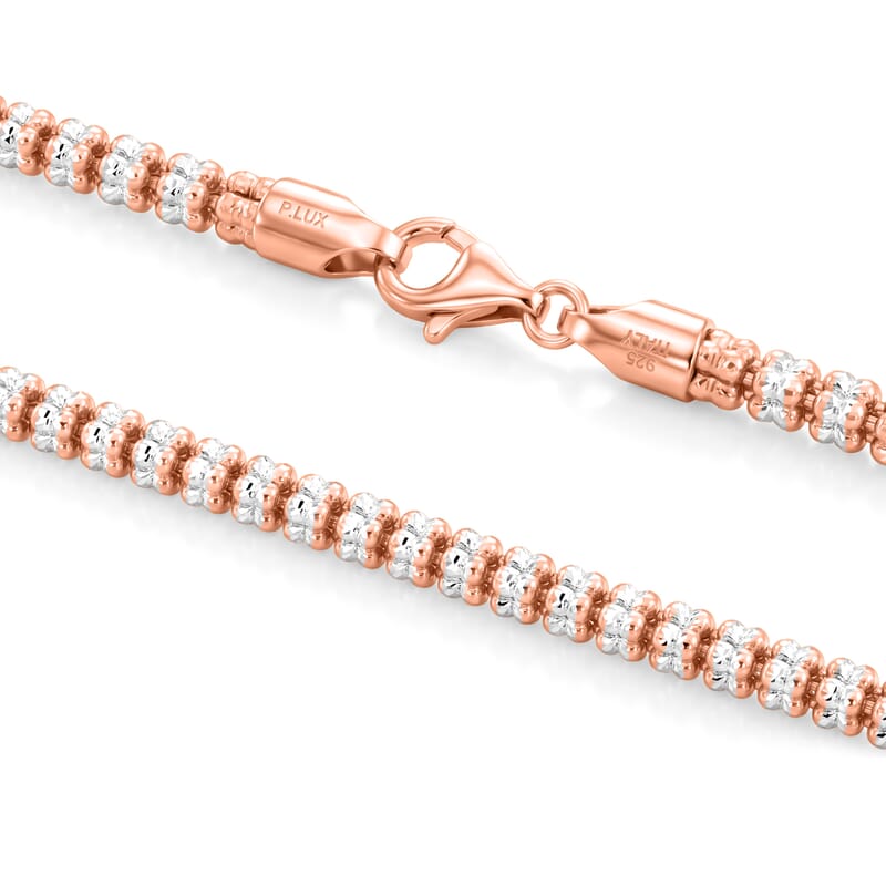 Italian Diamond-cut ICE Chain Necklace in 14K RG Over and Sterling Silver 30 Grams 22 Inches