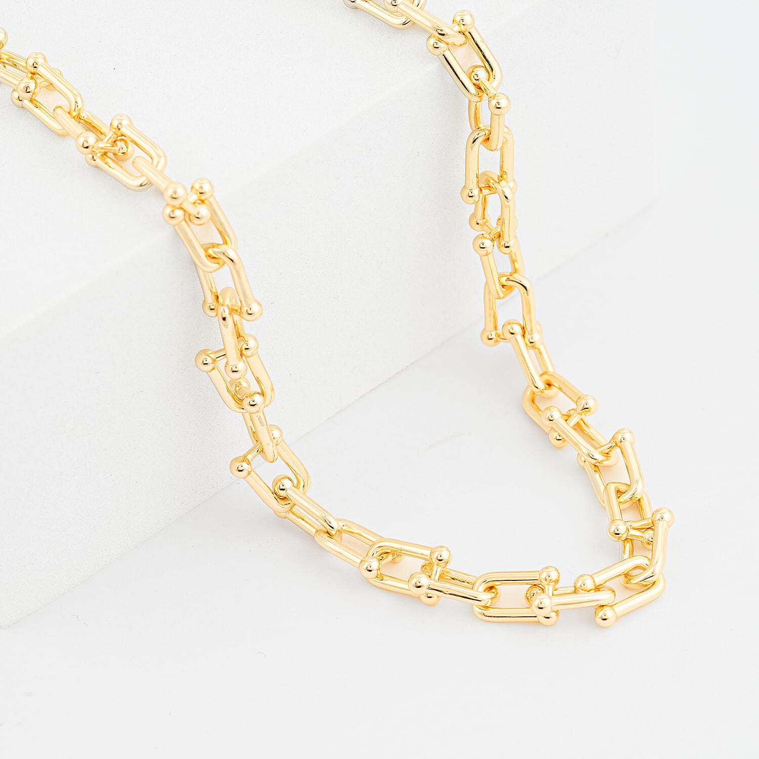 Italian U Link Chain Necklace in 14K Yellow Gold Over Sterling Silver 33.50 Grams 18 Inches