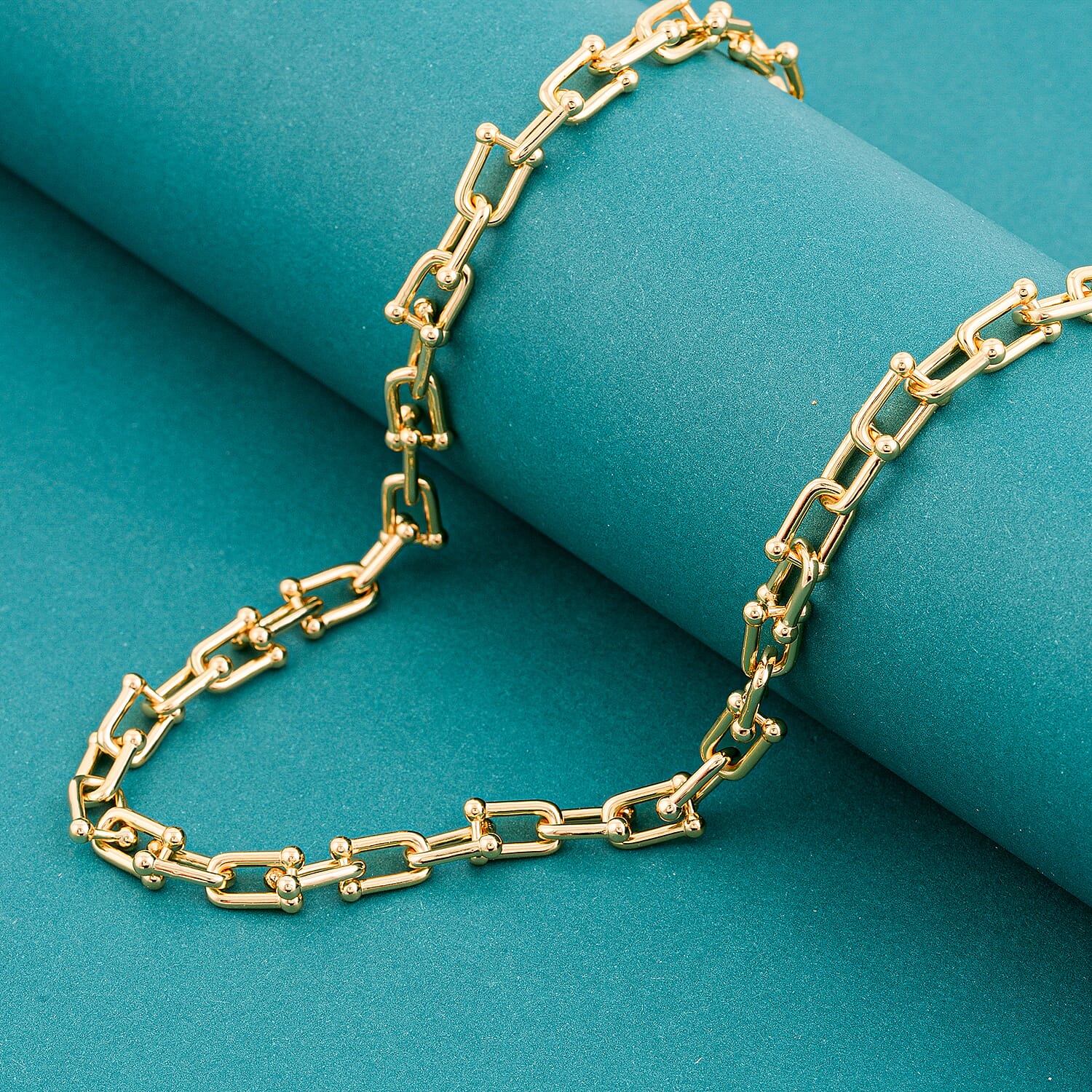Italian U Link Chain Necklace in 14K Yellow Gold Over Sterling Silver 33.50 Grams 18 Inches