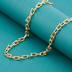 Italian U Link Chain Necklace in 14K Yellow Gold Over Sterling Silver 37.70 Grams 20 Inches 