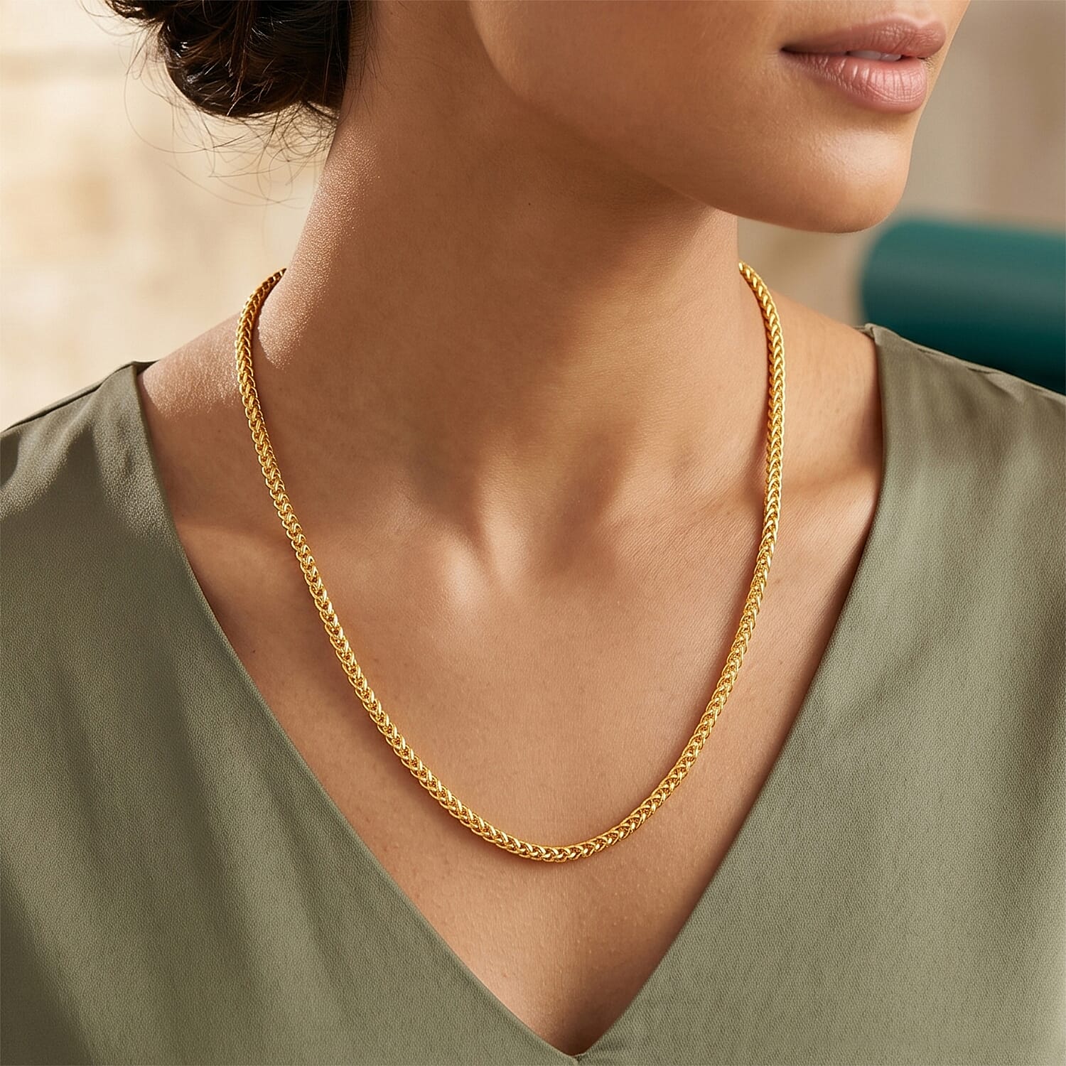 Italian Franco Chain Necklace in 14K Yellow Gold Over Sterling Silver 9.80 Grams 20 Inches