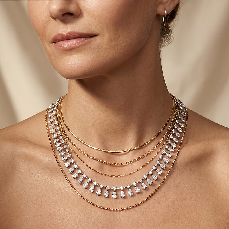 Ankur Treasure Chest Cleopatra Celebrity Pear Shape Luxuriant Lab Grown Diamond (SI) Necklace (18 Inches) in Sterling Silver 7.90 ctw