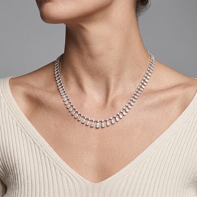 Cleopatra Celebrity Pear Shape Luxuriant Lab Grown Diamond (SI) Necklace (18 Inches) in Sterling Silver 7.90 ctw