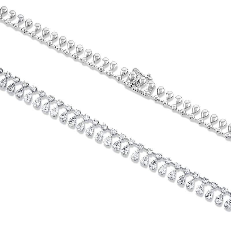 Ankur Treasure Chest Cleopatra Celebrity Pear Shape Luxuriant Lab Grown Diamond (SI) Necklace (18 Inches) in Sterling Silver 7.90 ctw