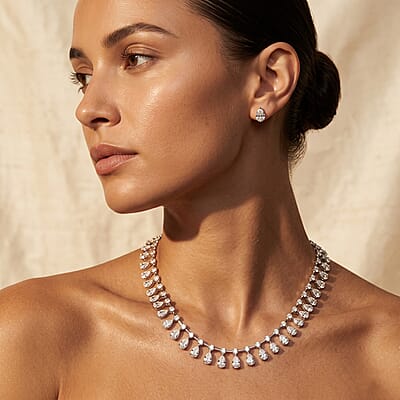 Cleopatra Celebrity Pear Shape Luxuriant Lab Grown Diamond (SI) Necklace (18 Inches) in Sterling Silver 7.90 ctw
