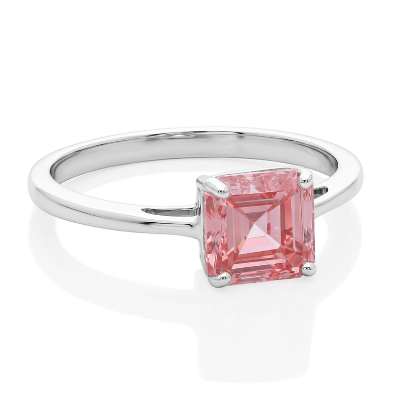 Luxuriant Asscher Cut Lab Grown Pink Diamond VS 2.00 ctw Ring in Rhodium Over Sterling Silver (Size 8.0)