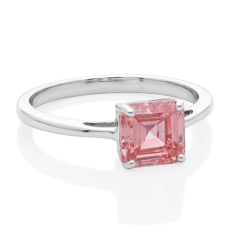 Luxuriant Asscher Cut Lab Grown Pink Diamond VS 2.00 ctw Ring in Rhodium Over Sterling Silver (Size 8.0)