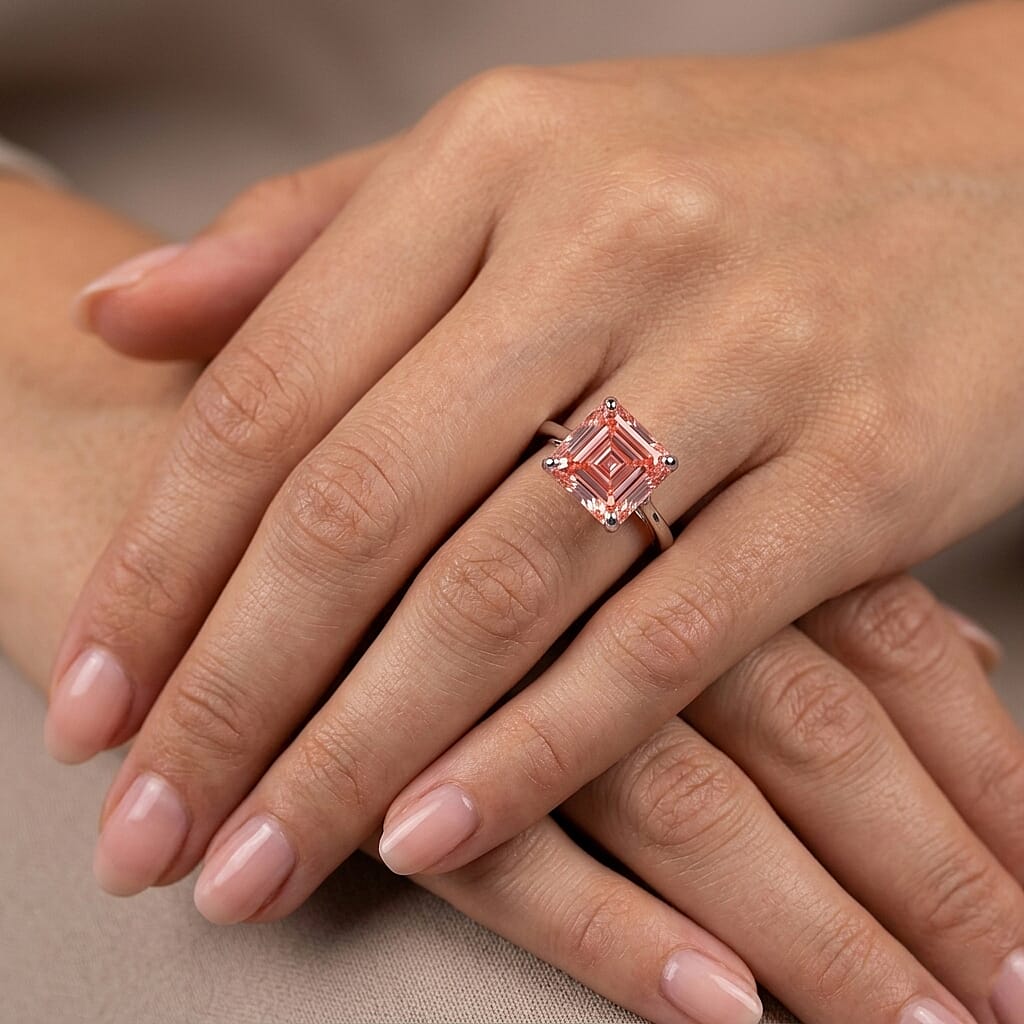 Luxuriant Asscher Cut Lab Grown Pink Diamond VS 2.00 ctw Ring in Rhodium Over Sterling Silver (Size 8.0)