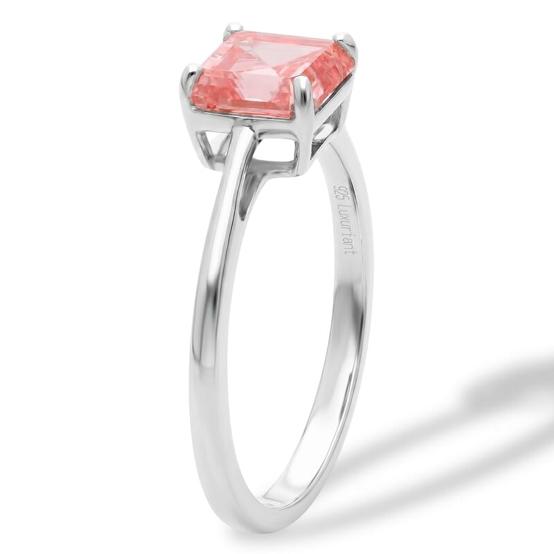 Luxuriant Asscher Cut Lab Grown Pink Diamond VS 2.00 ctw Ring in Rhodium Over Sterling Silver (Size 8.0)