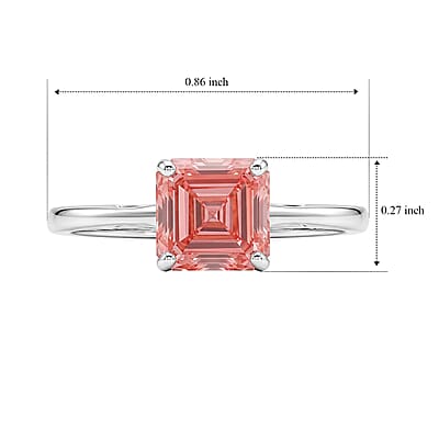 Luxuriant Asscher Cut Lab Grown Pink Diamond VS 2.00 ctw Ring in Rhodium Over Sterling Silver (Size 8.0)