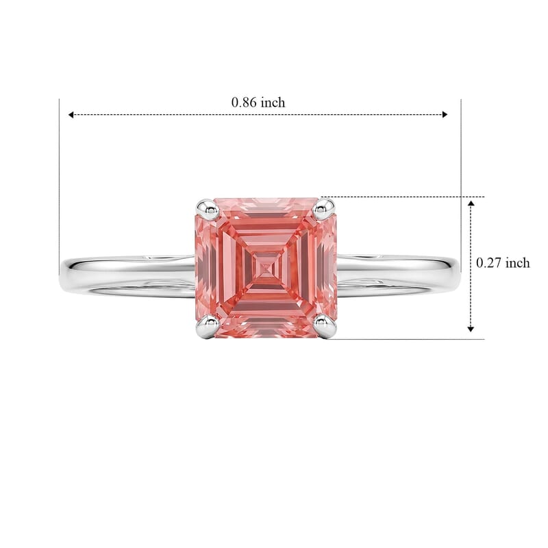 Luxuriant Asscher Cut Lab Grown Pink Diamond VS 2.00 ctw Ring in Rhodium Over Sterling Silver (Size 8.0)