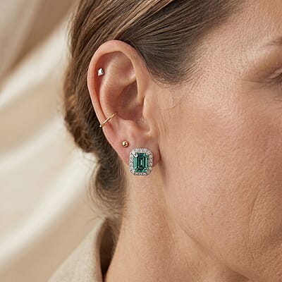 D'Joy Green and White Moissanite 3.75 ctw Earrings in Rhodium Over Sterling Silver
