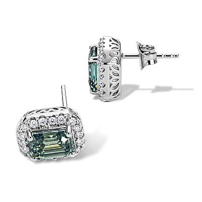 D'Joy Green and White Moissanite 3.75 ctw Earrings in Rhodium Over Sterling Silver