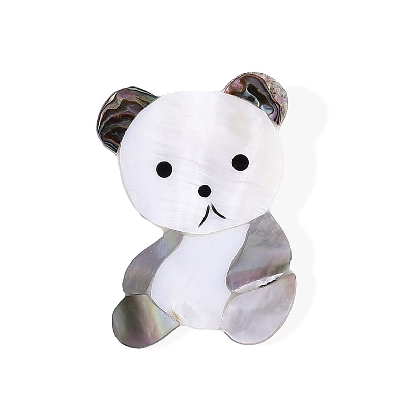 Mother of Pearl and Abalone Shell Teddy Bear Brooch in Silvertone