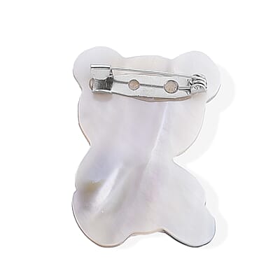 Mother of Pearl and Abalone Shell Teddy Bear Brooch in Silvertone