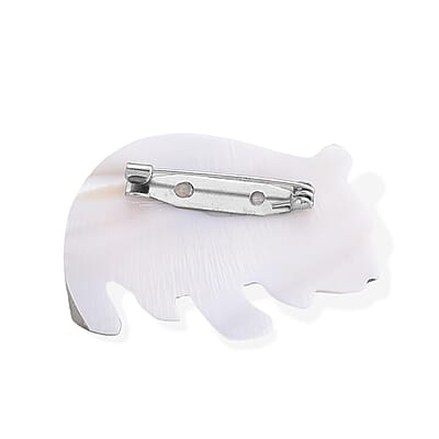 Mother of Pearl and Abalone Shell White Bear Brooch in Silvertone