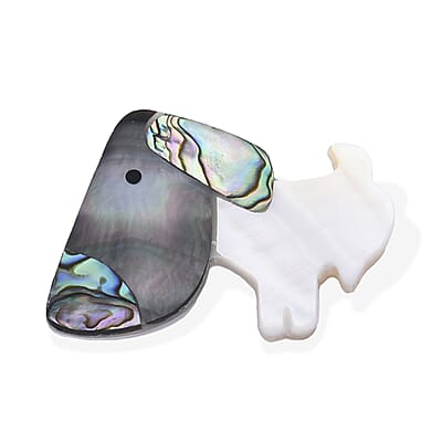 Mother of Pearl and Abalone Shell Dog Brooch in Silvertone