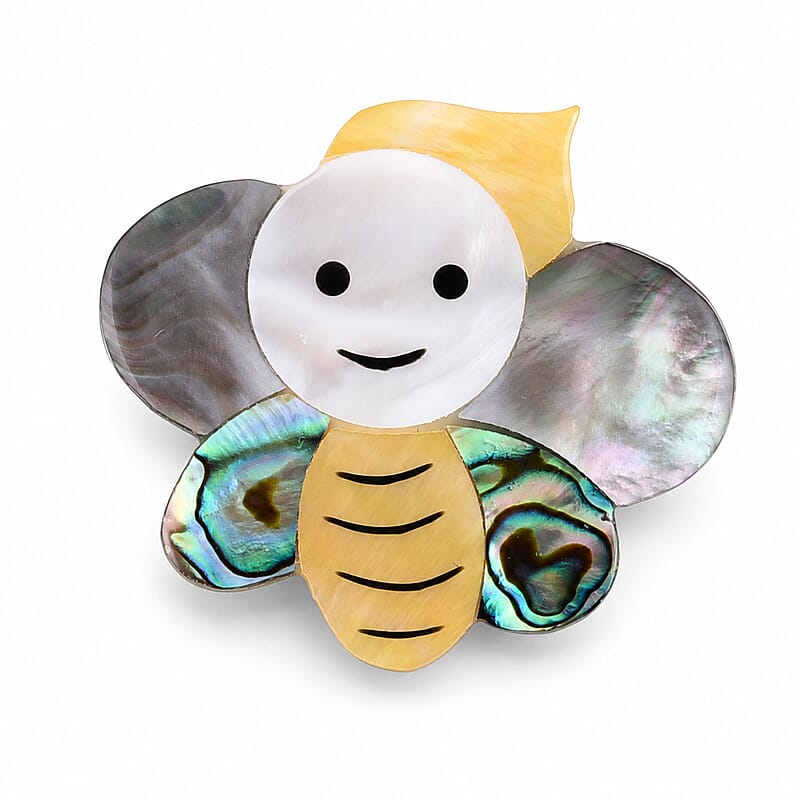 Mother of Pearl and Abalone Shell Honeybee Brooch in Silvertone