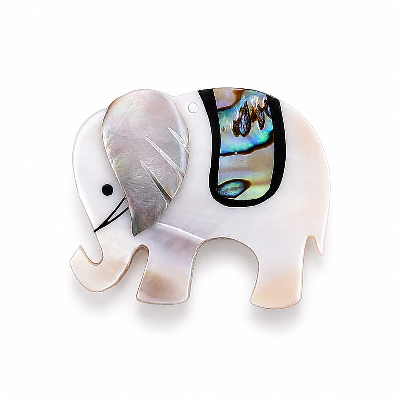 Mother of Pearl and Abalone Shell Elephant Brooch in Silvertone